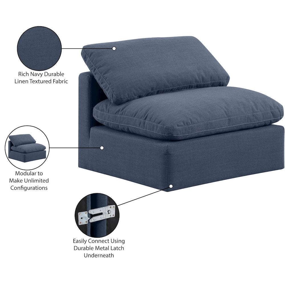 Indulge Navy Linen Textured Fabric Armless Chair
