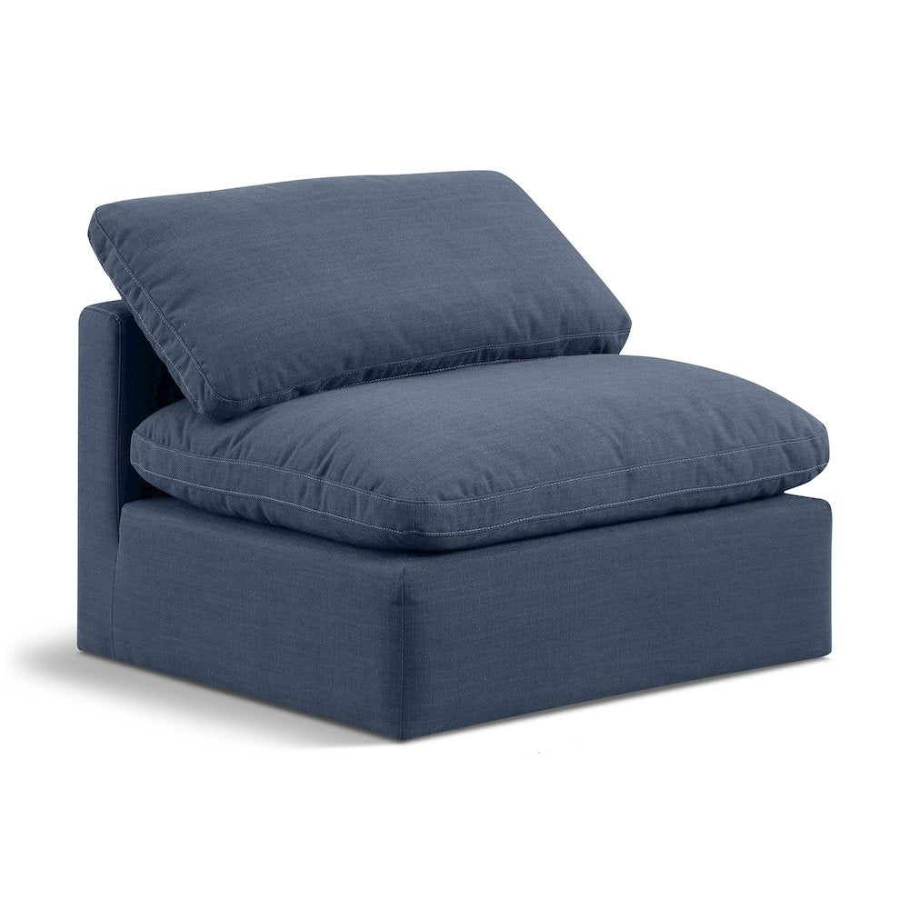 Indulge Navy Linen Textured Fabric Armless Chair