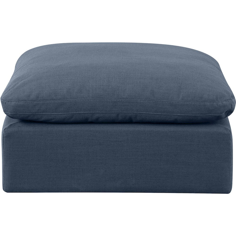 Indulge Navy Linen Textured Fabric Ottoman