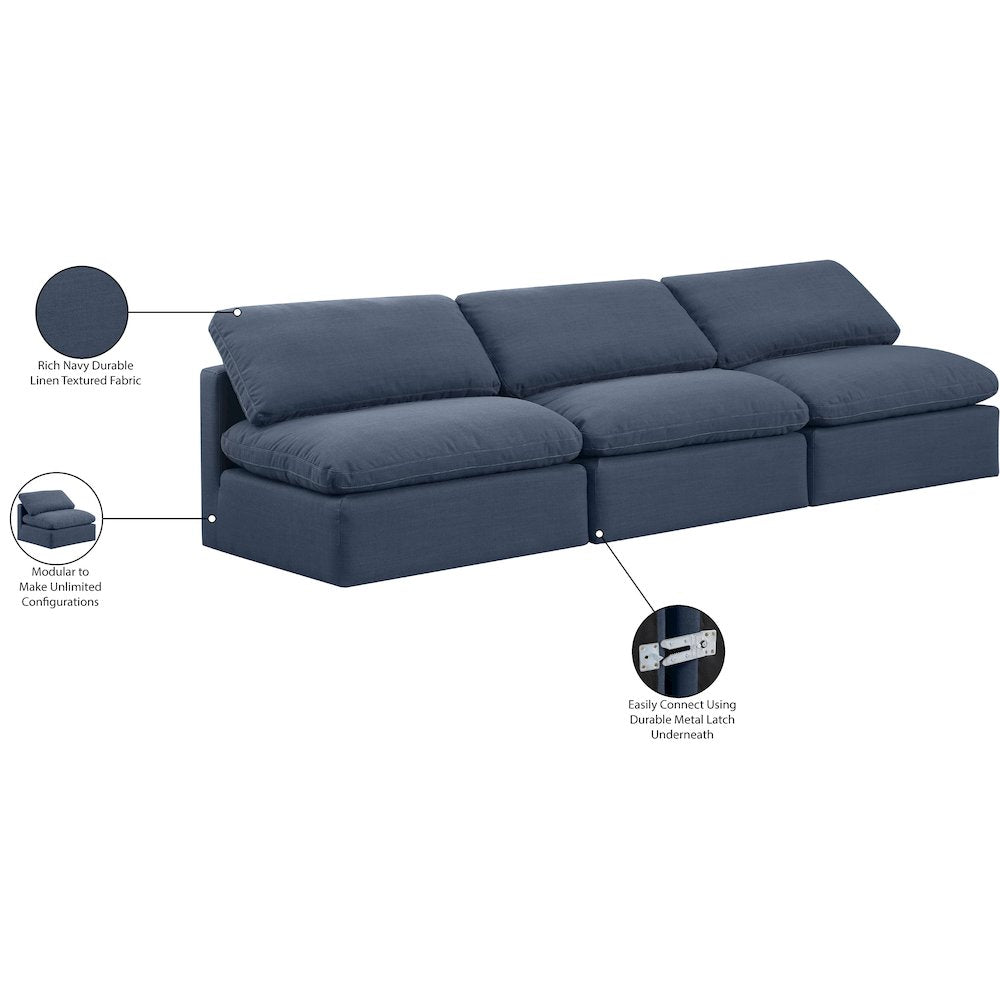 Indulge Navy Linen Textured Fabric Modular Sofa