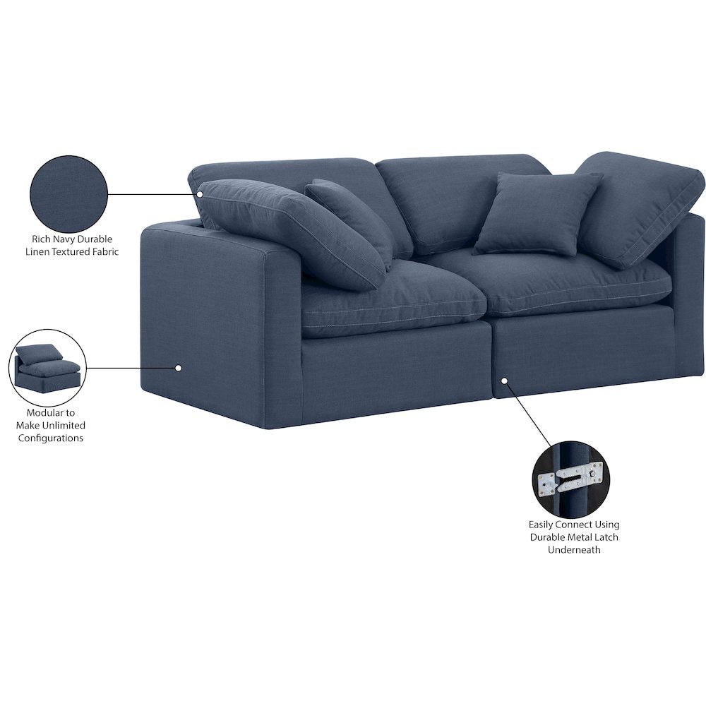 Indulge Navy Linen Textured Fabric Modular Sofa