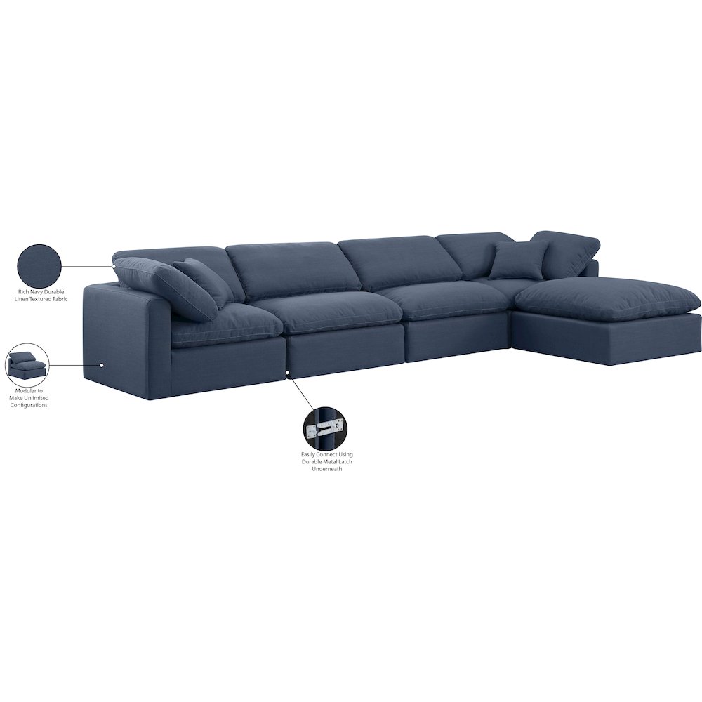 Indulge Navy Linen Textured Fabric Modular Sectional