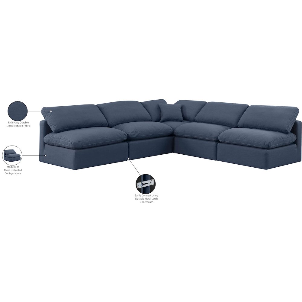 Indulge Navy Linen Textured Fabric Modular Sectional