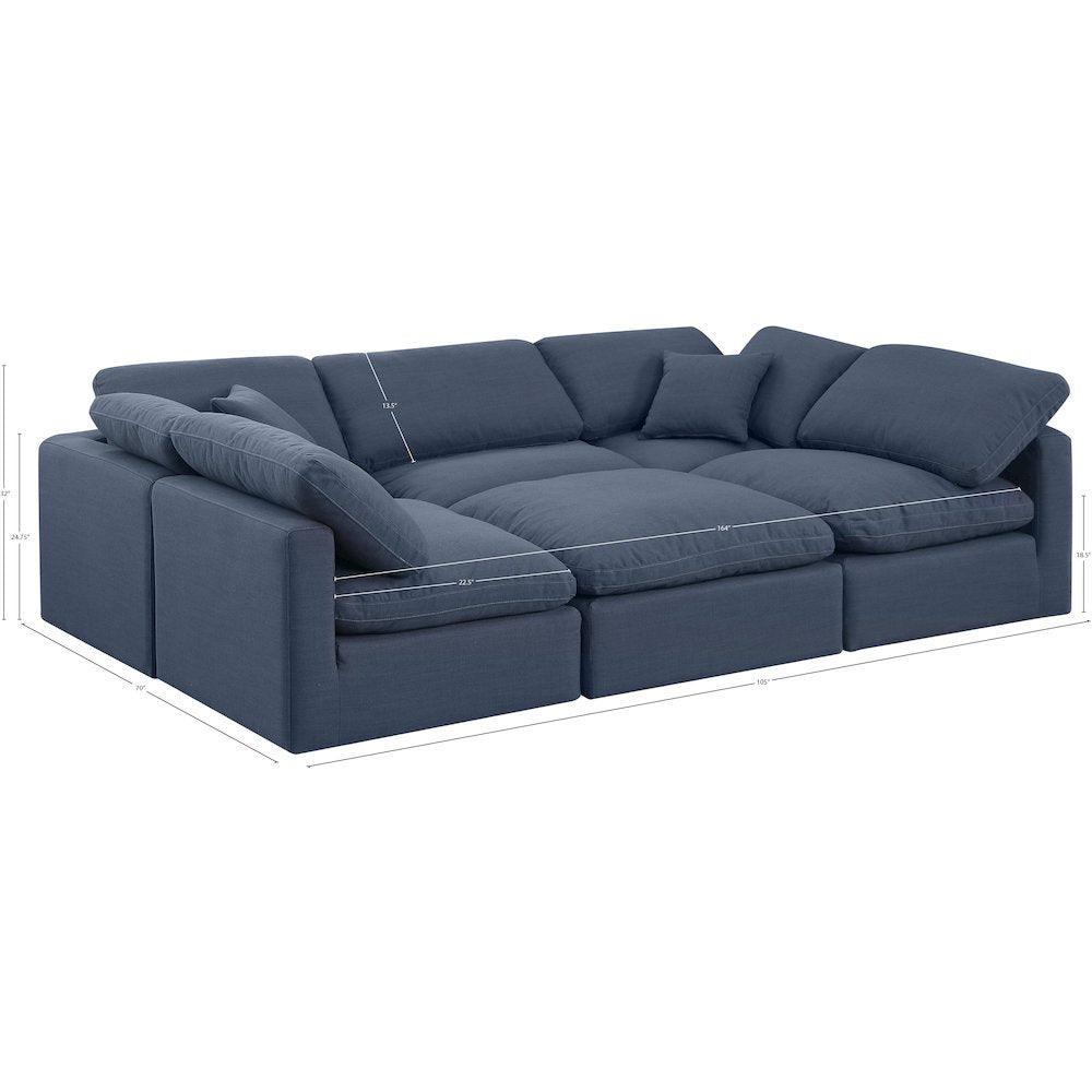 Indulge Navy Linen Textured Fabric Modular Sectional
