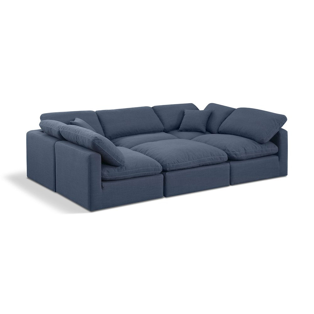 Indulge Navy Linen Textured Fabric Modular Sectional