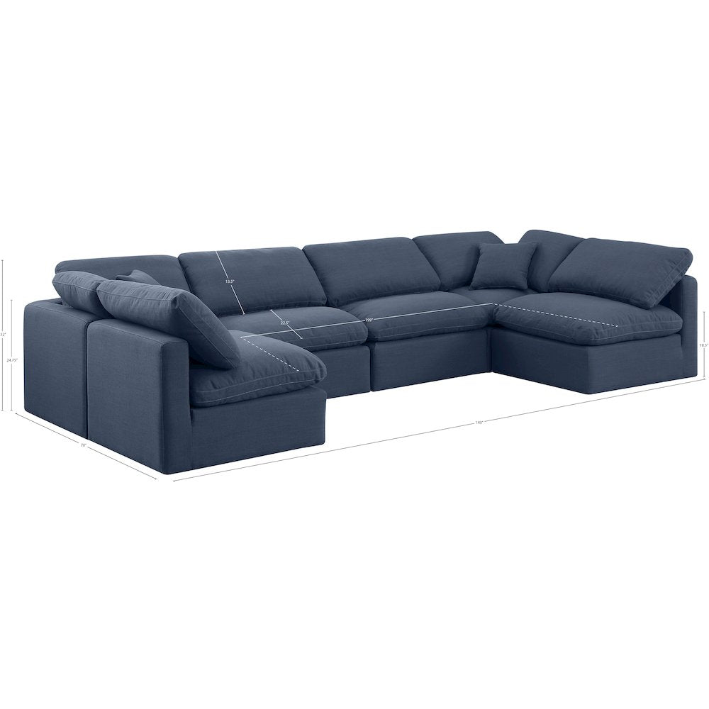 Indulge Navy Linen Textured Fabric Modular Sectional