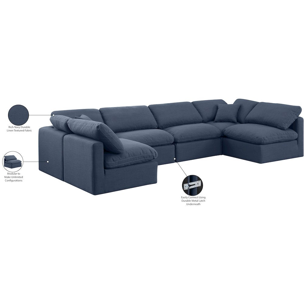 Indulge Navy Linen Textured Fabric Modular Sectional