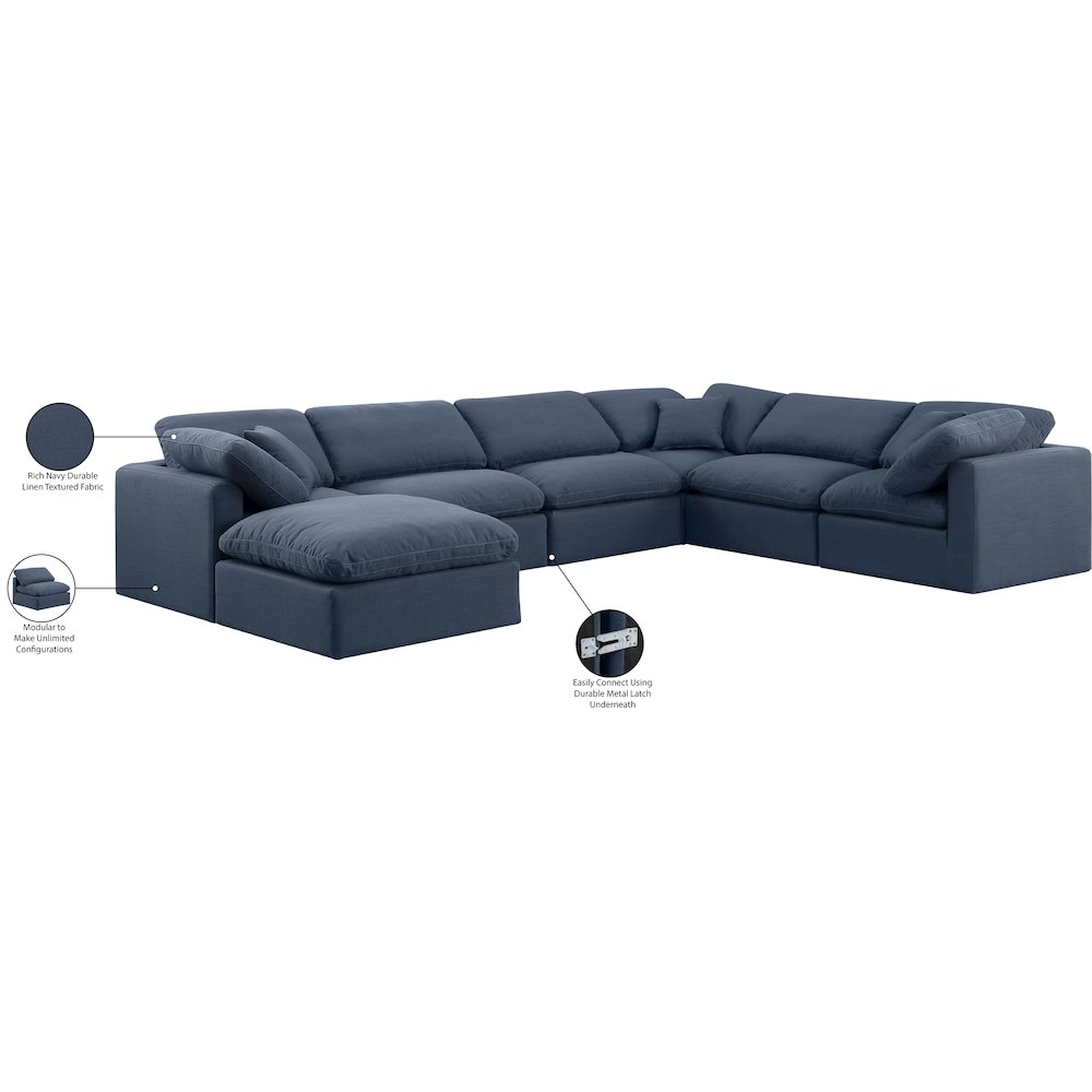 Indulge Navy Linen Textured Fabric Modular Sectional