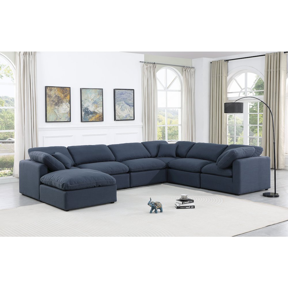 Indulge Navy Linen Textured Fabric Modular Sectional