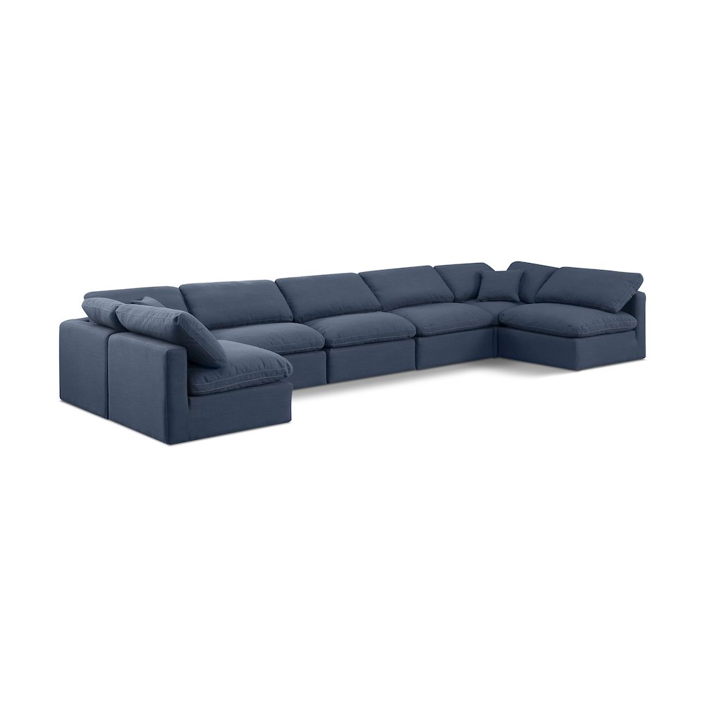 Indulge Navy Linen Textured Fabric Modular Sectional