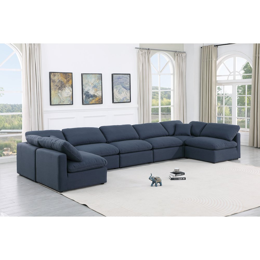Indulge Navy Linen Textured Fabric Modular Sectional