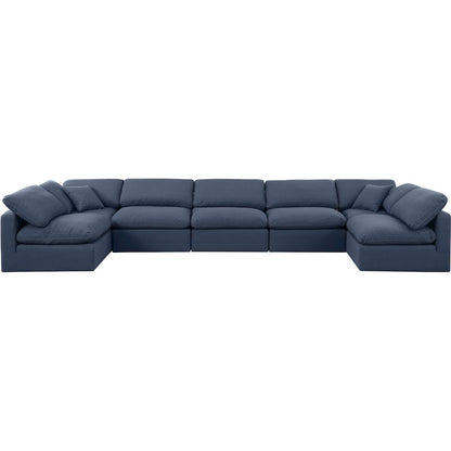 Indulge Navy Linen Textured Fabric Modular Sectional