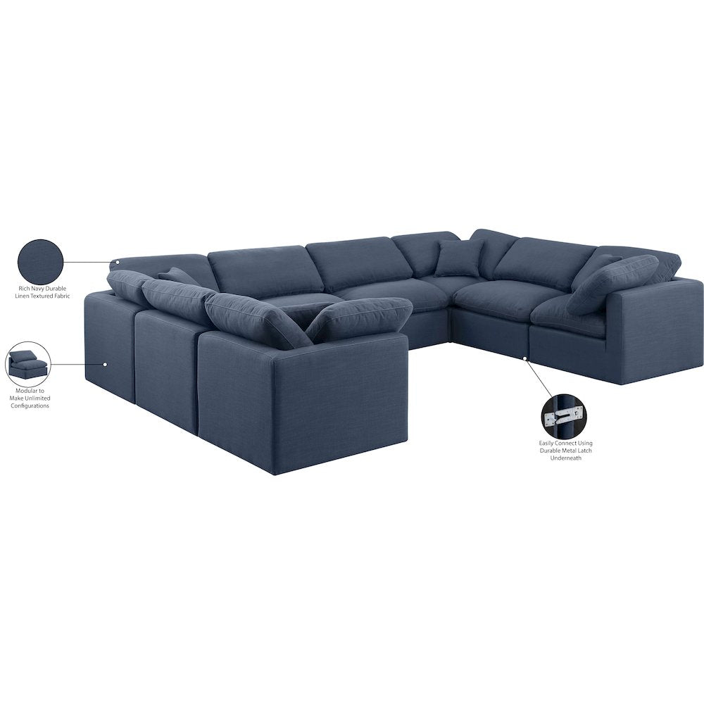 Indulge Navy Linen Textured Fabric Modular Sectional