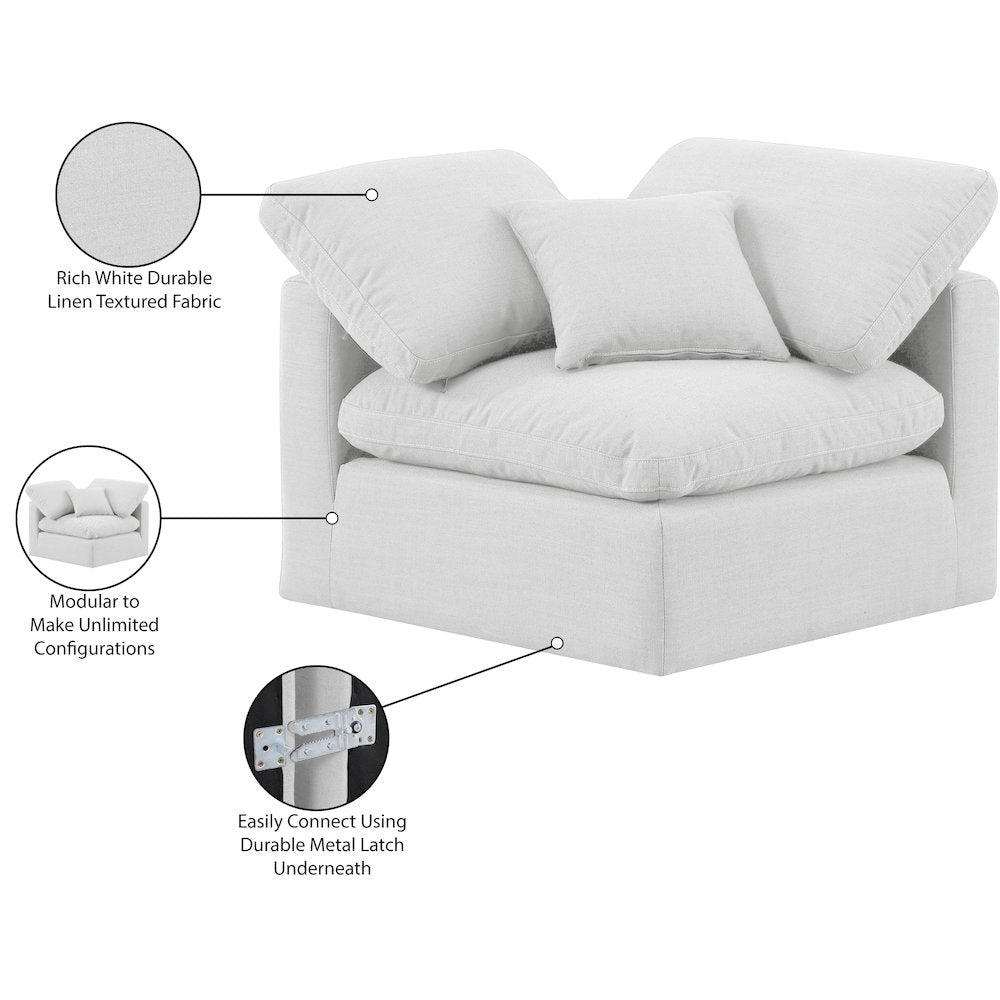 Indulge White Linen Textured Fabric Corner Chair