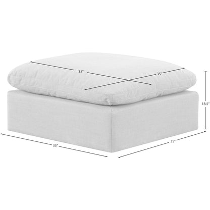 Indulge White Linen Textured Fabric Ottoman