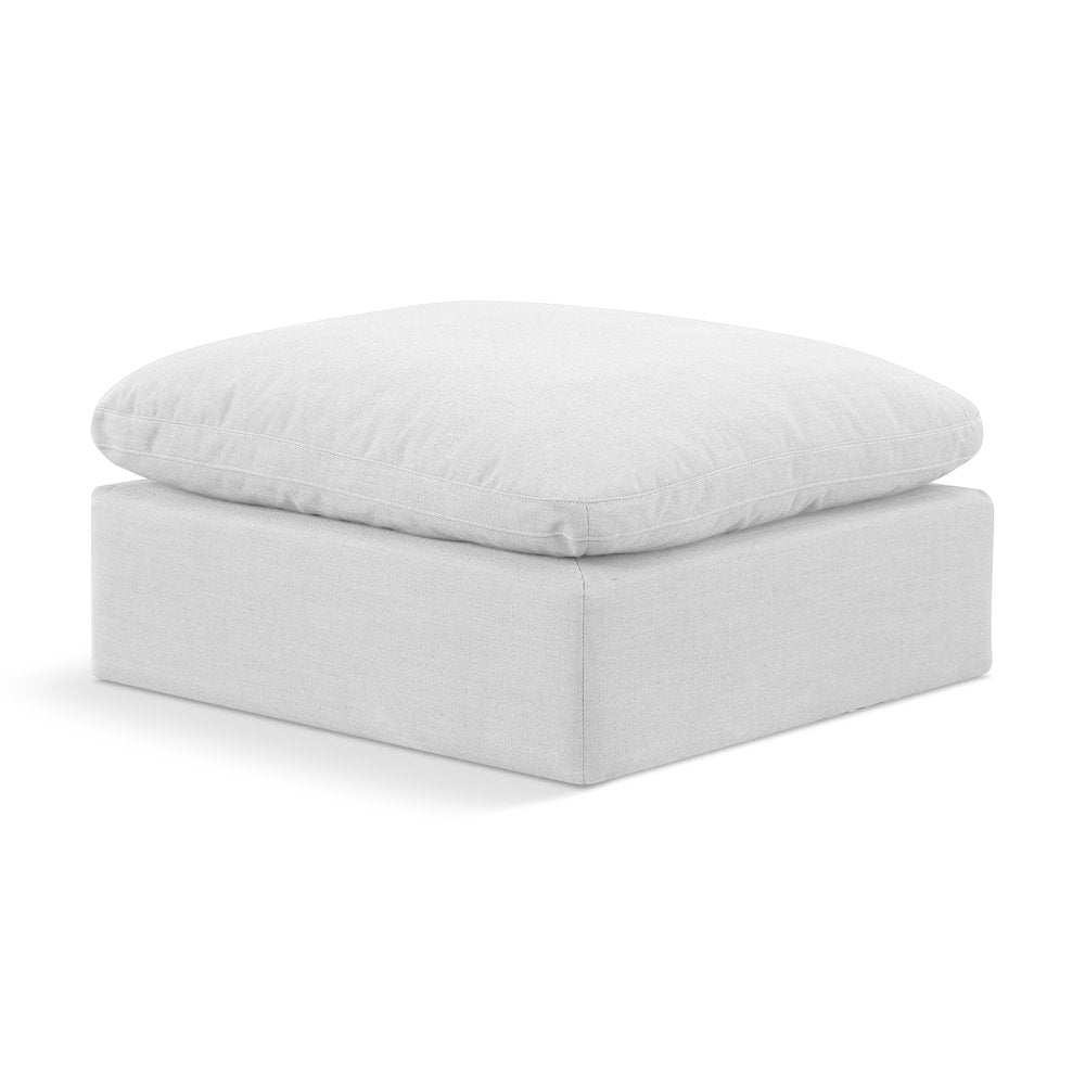 Indulge White Linen Textured Fabric Ottoman