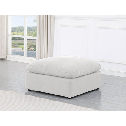 Indulge White Linen Textured Fabric Ottoman