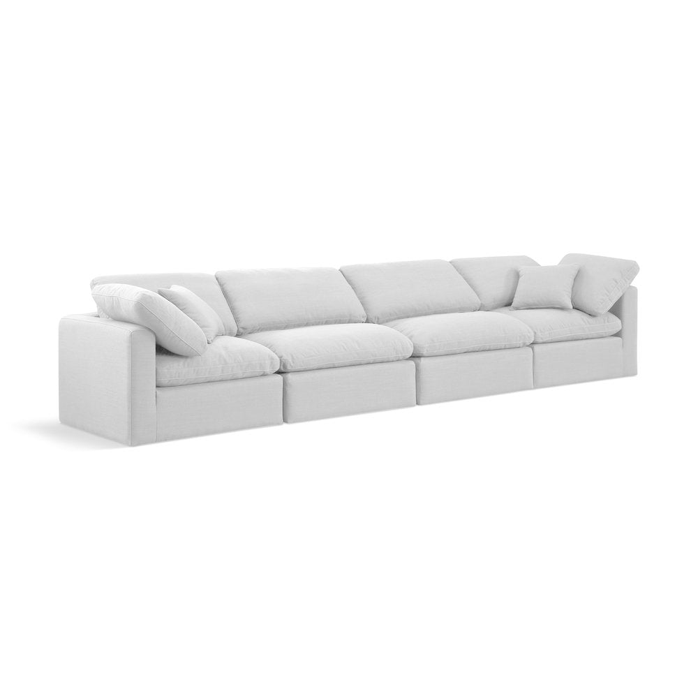 Indulge White Linen Textured Fabric Modular Sofa