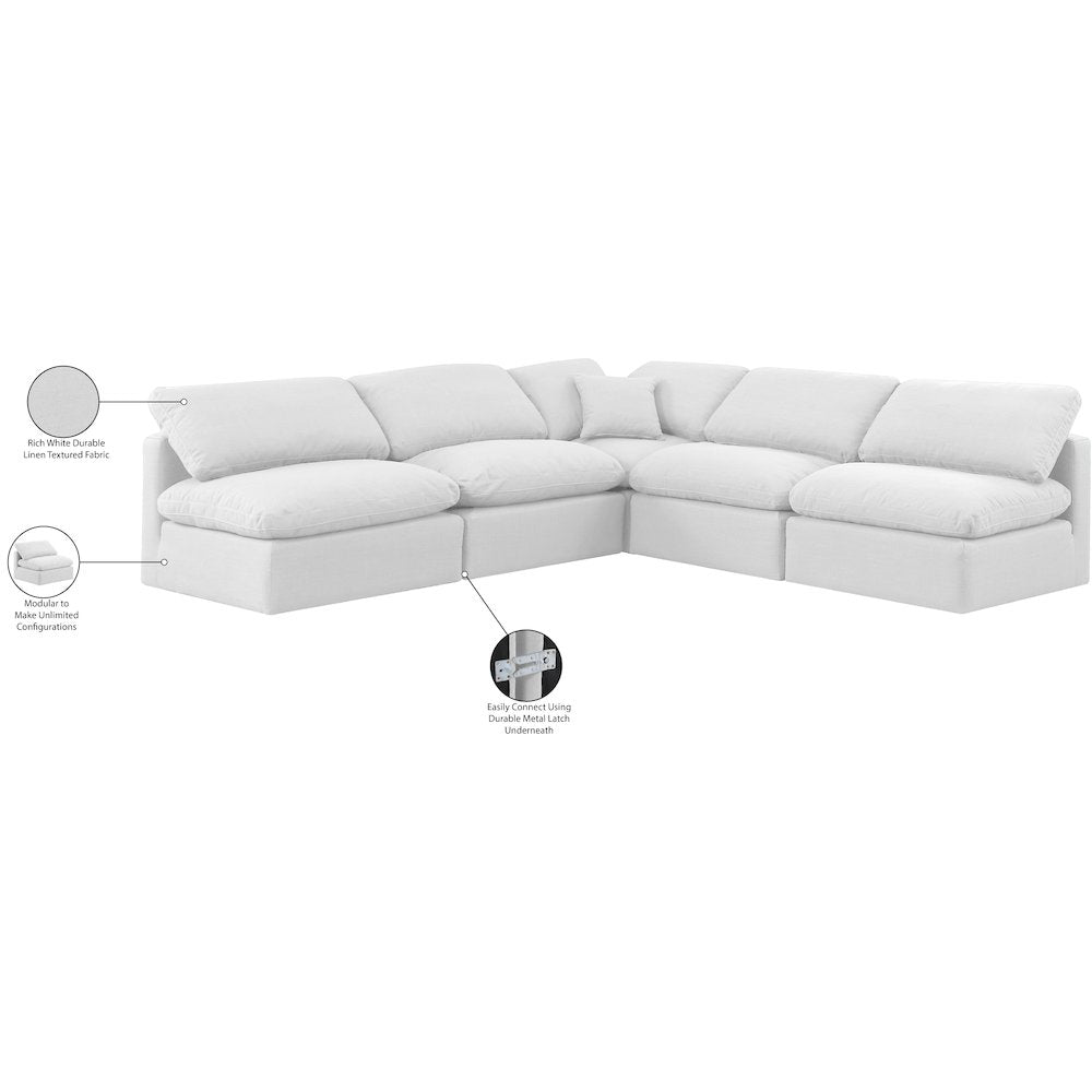 Indulge White Linen Textured Fabric Modular Sectional
