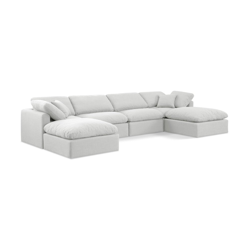Indulge White Linen Textured Fabric Modular Sectional