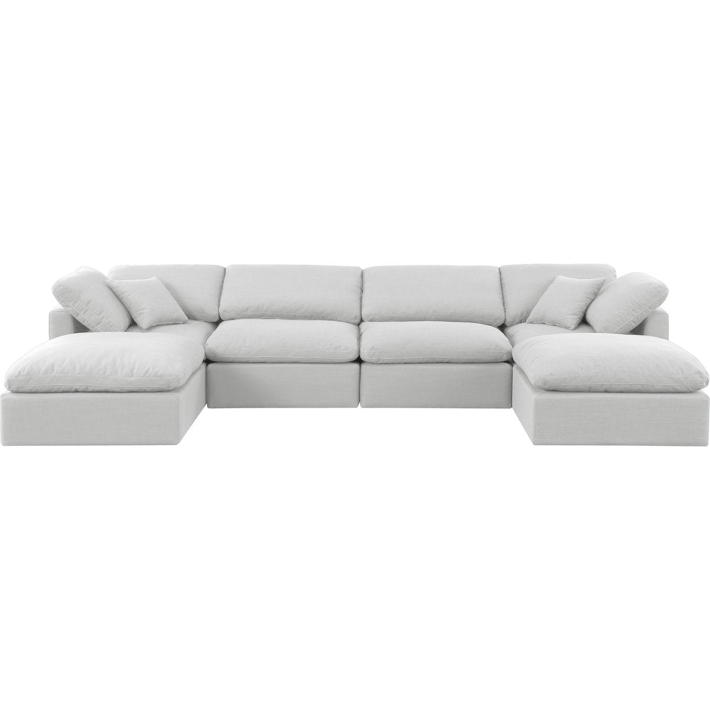 Indulge White Linen Textured Fabric Modular Sectional