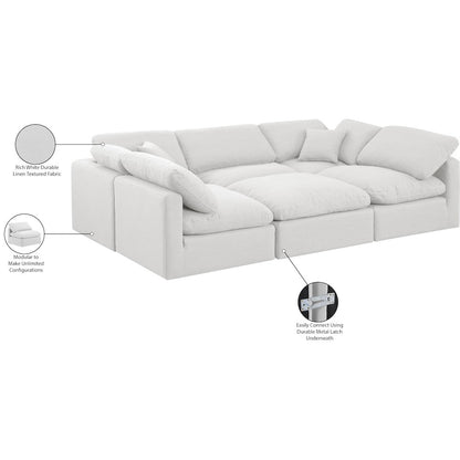 Indulge White Linen Textured Fabric Modular Sectional