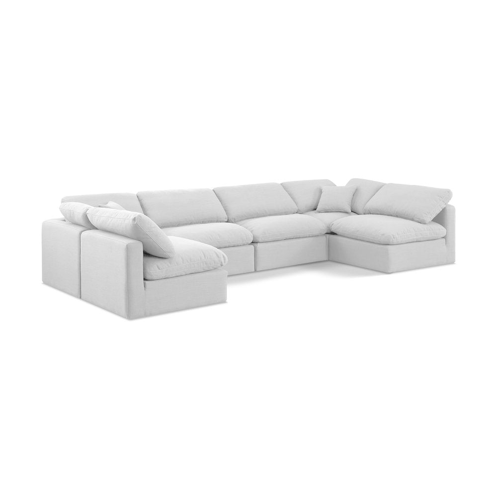 Indulge White Linen Textured Fabric Modular Sectional