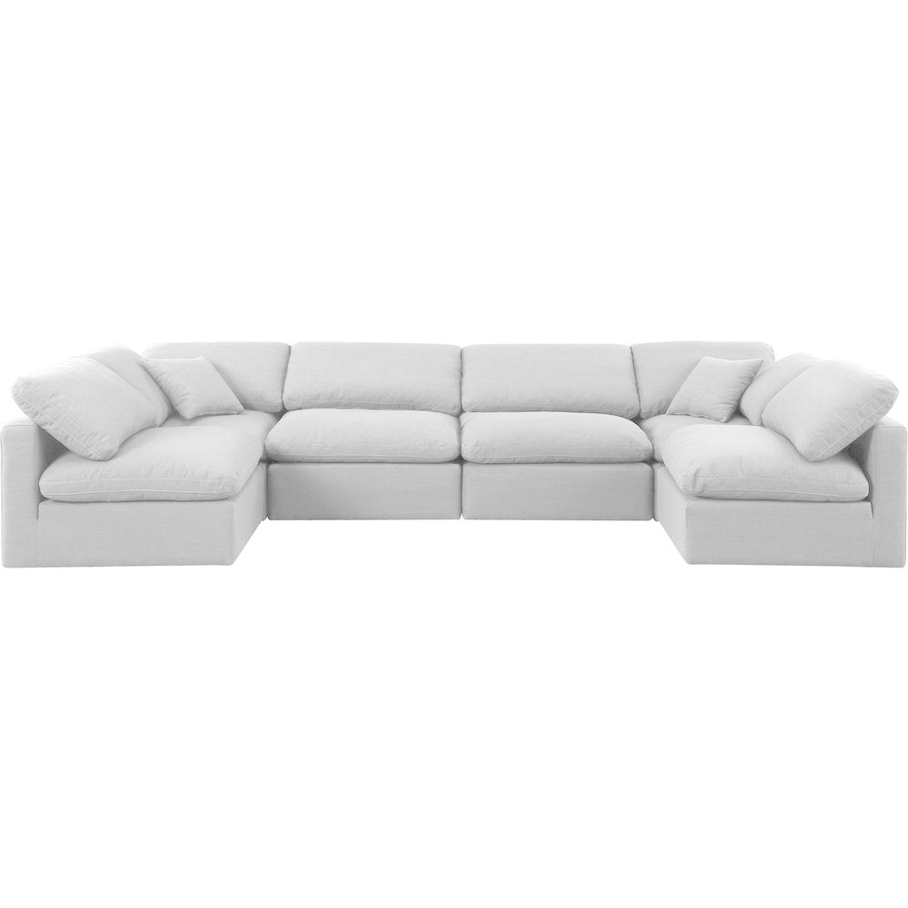 Indulge White Linen Textured Fabric Modular Sectional