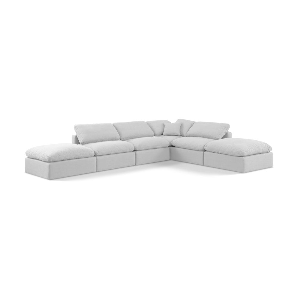Indulge White Linen Textured Fabric Modular Sectional