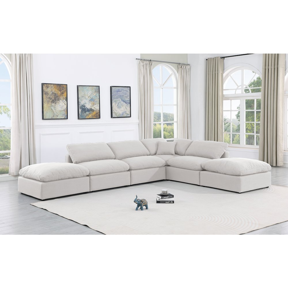 Indulge White Linen Textured Fabric Modular Sectional