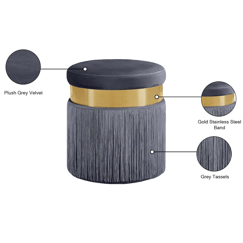 Yasmine Grey Velvet Ottoman/Stool