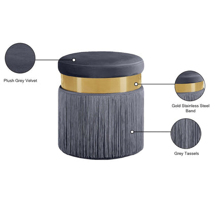 Yasmine Grey Velvet Ottoman/Stool