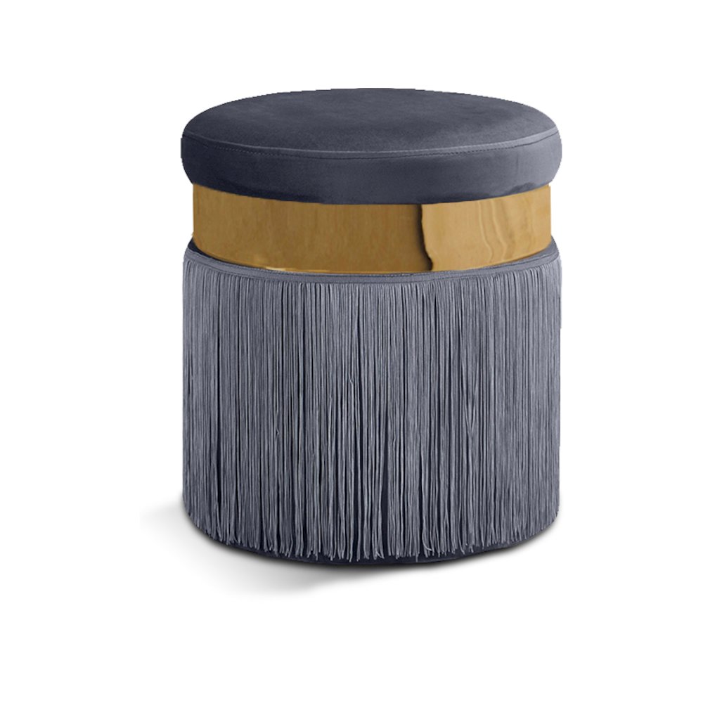 Yasmine Grey Velvet Ottoman/Stool