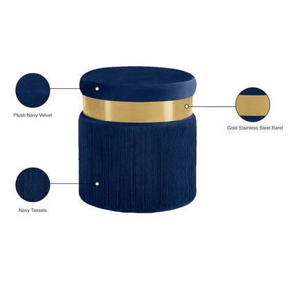 Yasmine Navy Velvet Ottoman/Stool