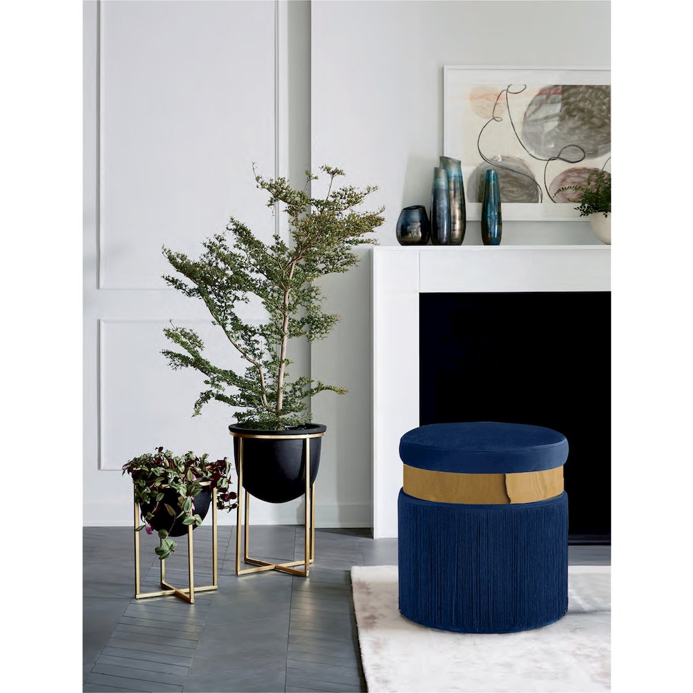 Yasmine Navy Velvet Ottoman/Stool