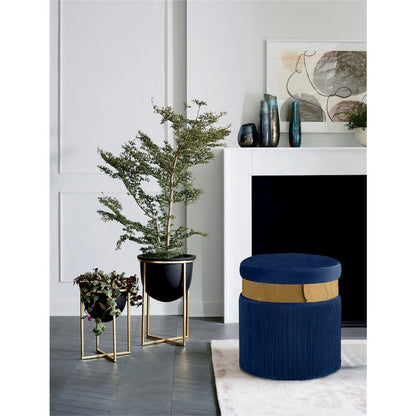 Yasmine Navy Velvet Ottoman/Stool