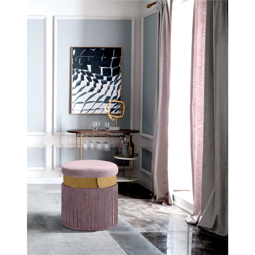 Yasmine Pink Velvet Ottoman/Stool