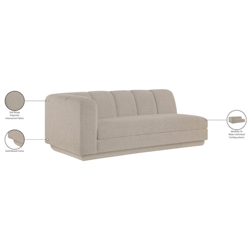 Modari 76.75" Beige Fabric Upholstered Left Arm Sofa