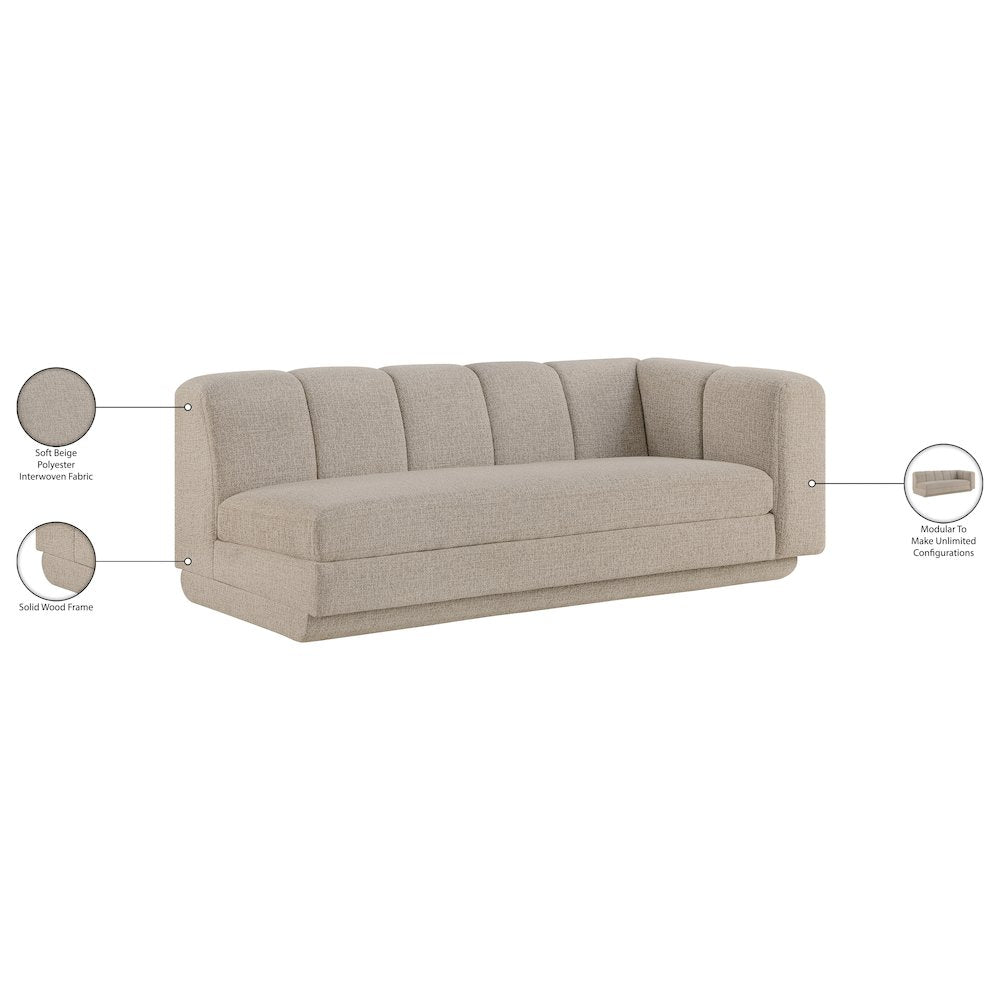 Modari 76.75" Beige Fabric Upholstered Right Arm Sofa