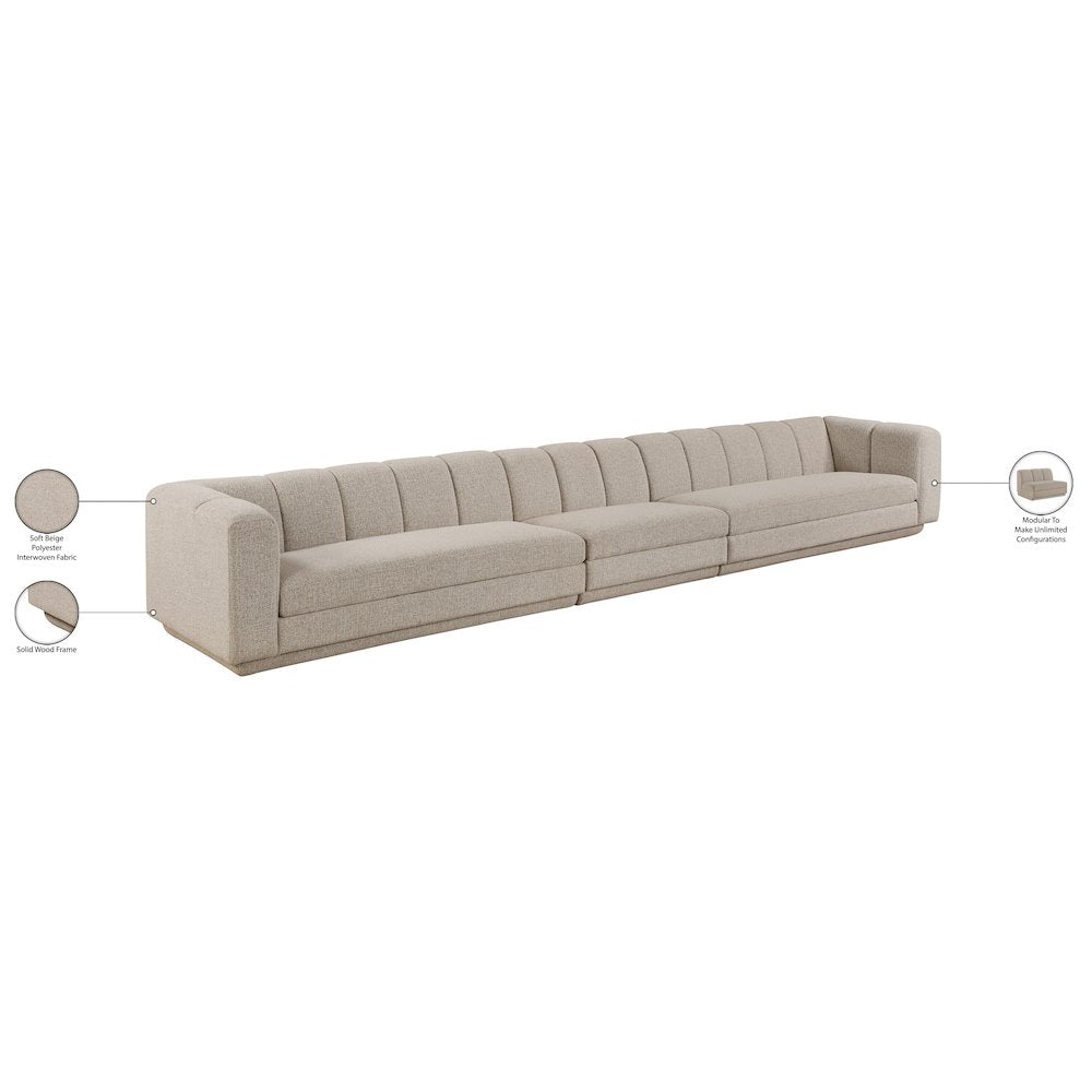 Modari Beige Fabric Upholstered 3pc. Modular Sofa