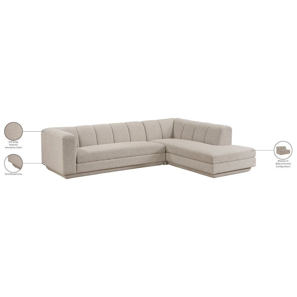 Modari Beige Fabric Upholstered 2pc. Modular Sectional