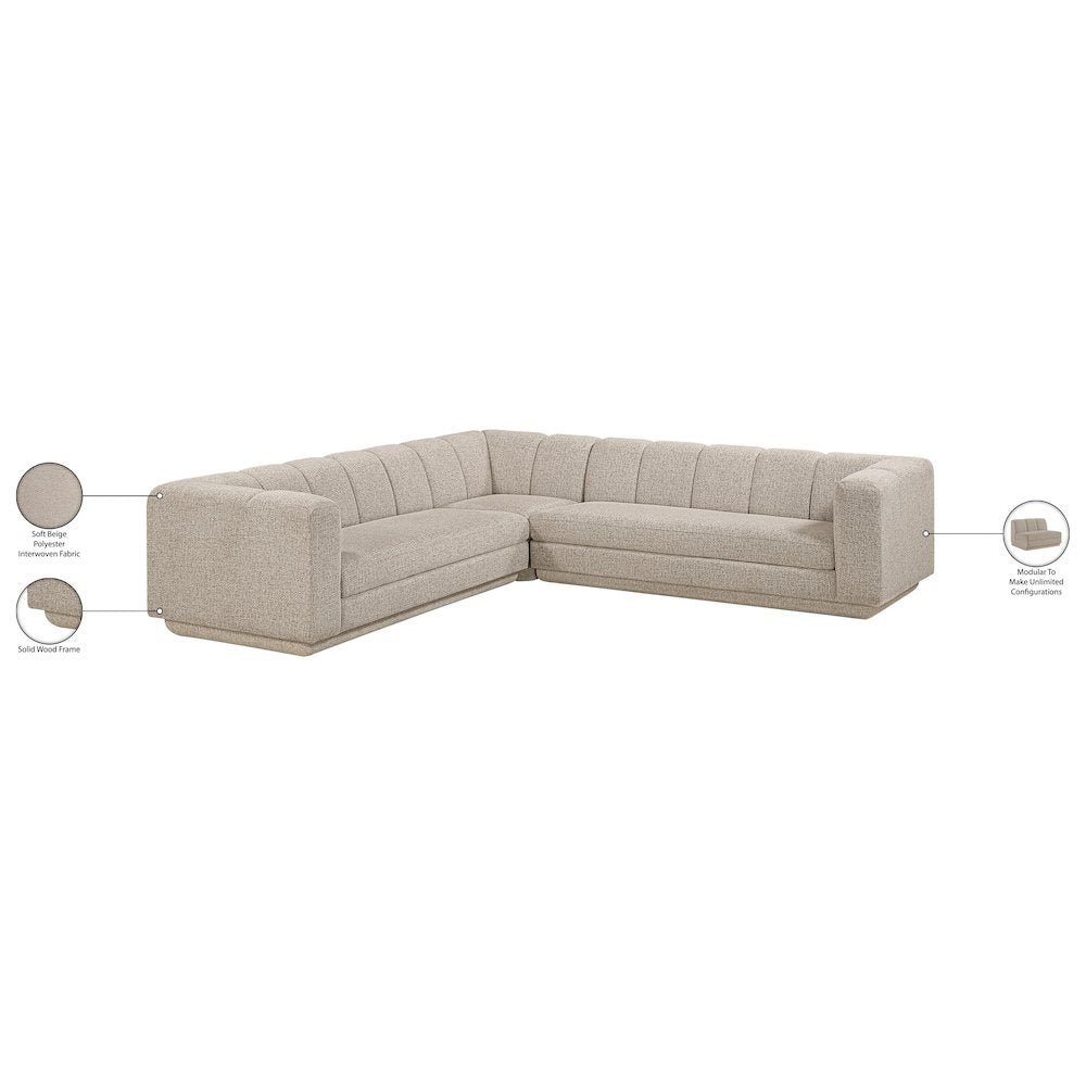 Modari Beige Fabric Upholstered 3pc. Modular Sectional