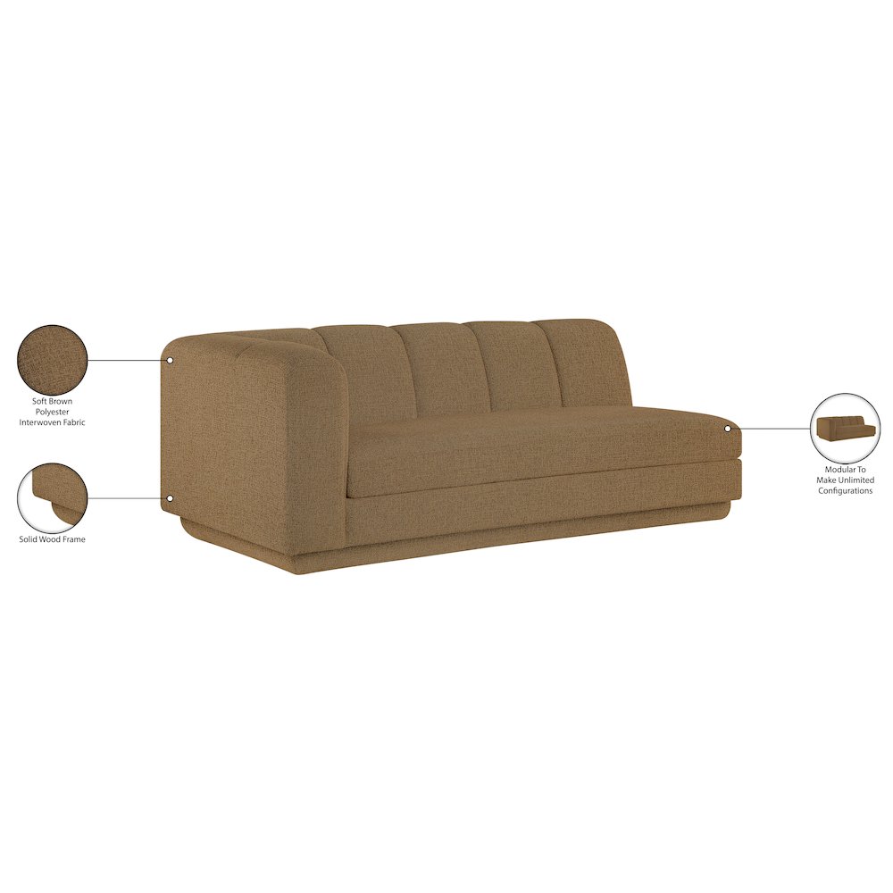 Modari 76.75" Brown Fabric Upholstered Left Arm Sofa