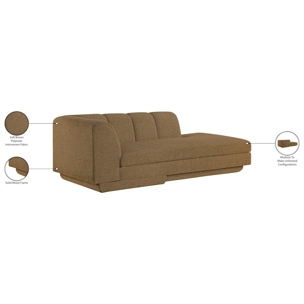 Modari Brown Fabric Upholstered Left Arm Chaise