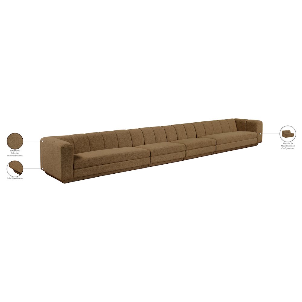Modari Brown Fabric Upholstered 4pc. Modular Sofa