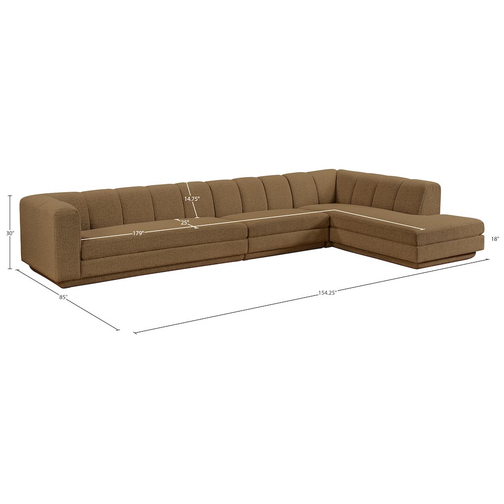 Modari Brown Fabric Upholstered 3pc. Modular Sectional