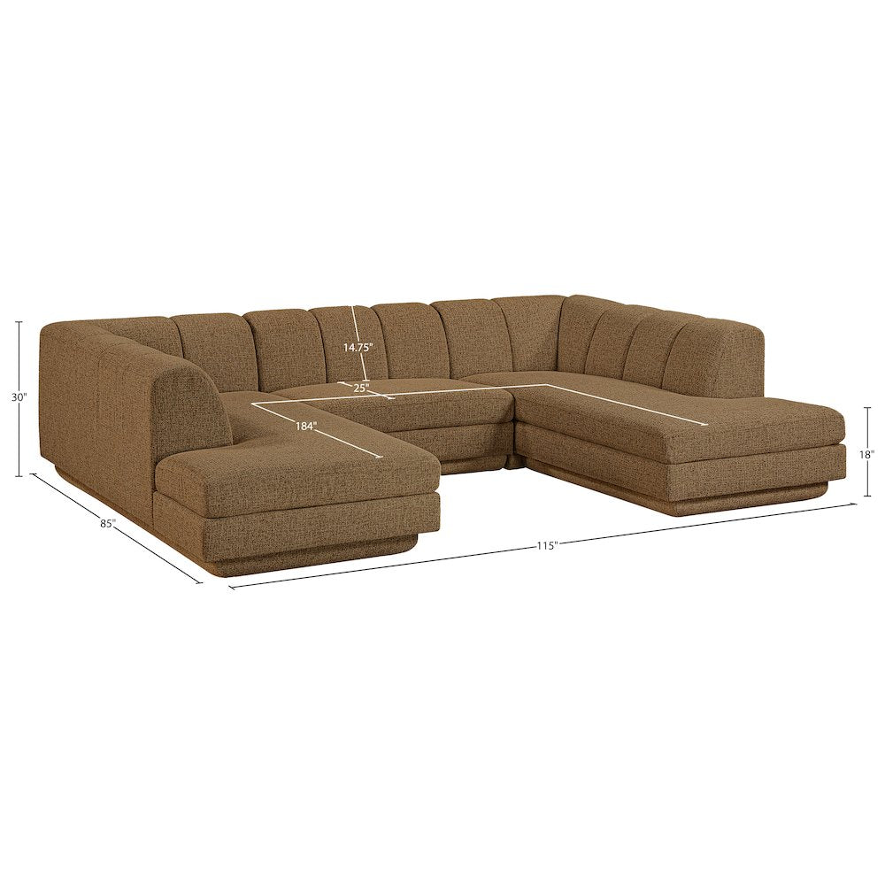Modari Brown Fabric Upholstered 3pc. Modular Sectional