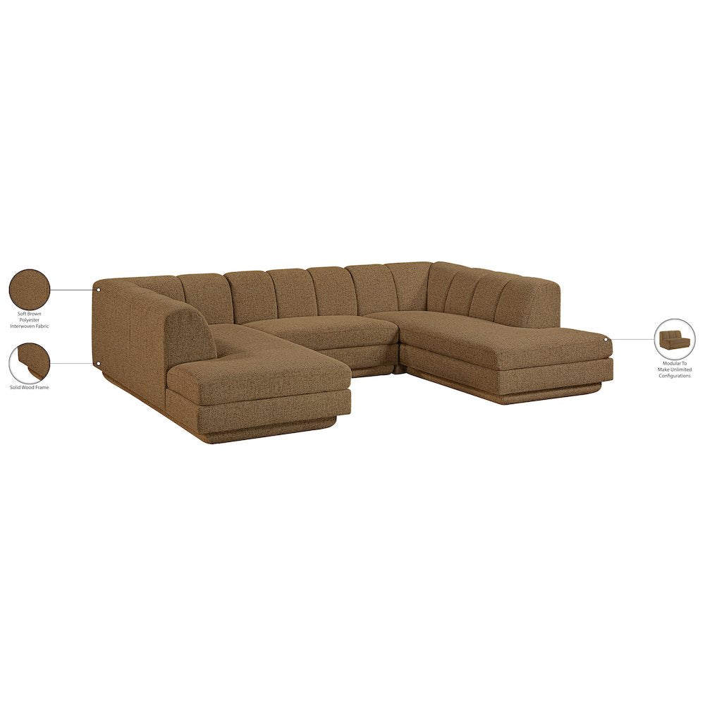 Modari Brown Fabric Upholstered 3pc. Modular Sectional
