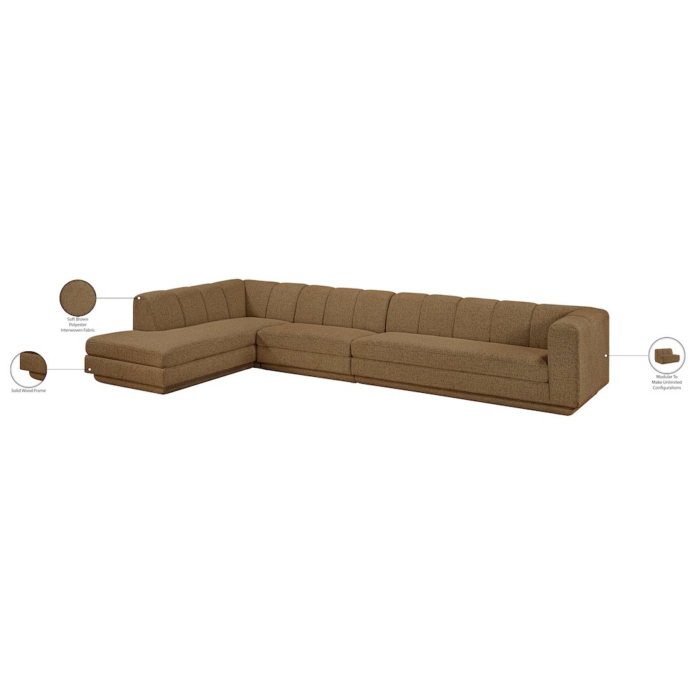 Modari Brown Fabric Upholstered 3pc. Modular Sectional