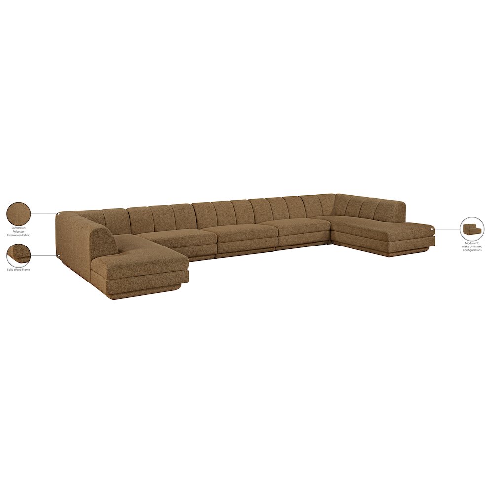 Modari Brown Fabric Upholstered 5pc. Modular Sectional